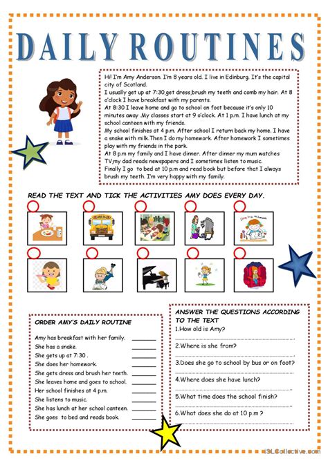 PRESENT SIMPLE TENSE -DAILY ROUTINES: English ESL worksheets pdf & doc