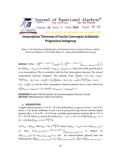 (PDF) Isomorphism Theorems of Cauchy Convergent Arithmetic Progression Semigroup