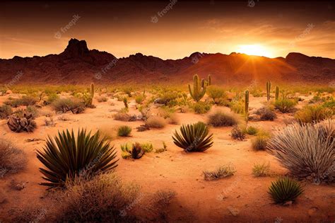 Premium Photo | The arid landscape of the hot Sahara Desert Cacti and sand with dunes The nature ...