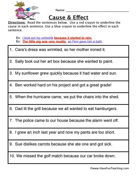 Cause And Effect Printable Worksheet