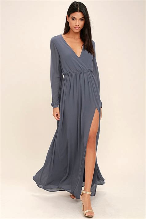 Lovely Slate Grey Dress - Maxi Dress - Long Sleeve Dress - $78.00 - Lulus