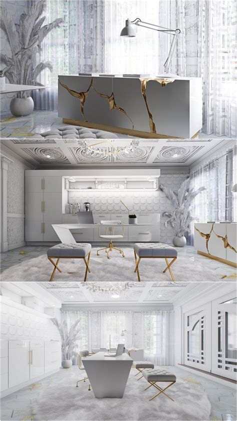 White and Gold Office by Virtual Interior Designer | 3d interior design ...