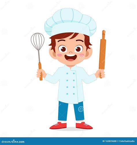 Happy Cute Kid Boy in Chef Costume Stock Illustration - Illustration of ...