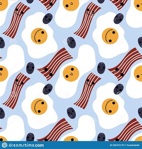 Breakfast Cartoon Doodle Seamless Scrambled Eggs Pattern for Wrapping and Kids Clothes Print and ...