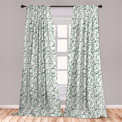 Sage Curtains 2 Panels Set, Pattern with Leaves Environment Nature ...