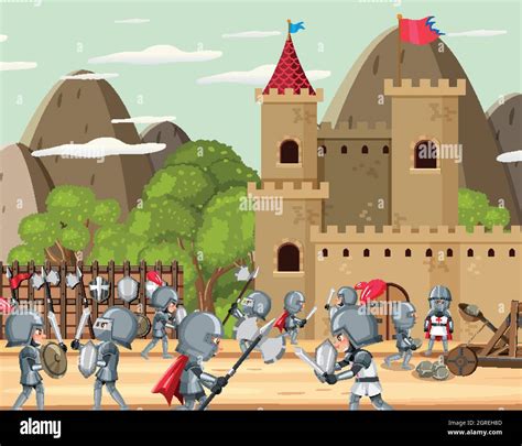 Medieval war cartoon scene illustration Stock Vector Image & Art - Alamy