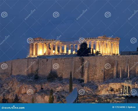 Parthenon night view stock photo. Image of golden, athena - 17514090