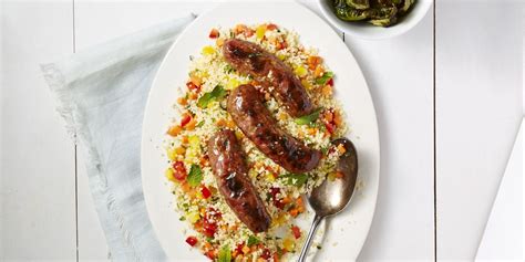 Lamb Sausage with Confetti Couscous Recipe — How to Make Lamb Sausage with Confetti Couscous