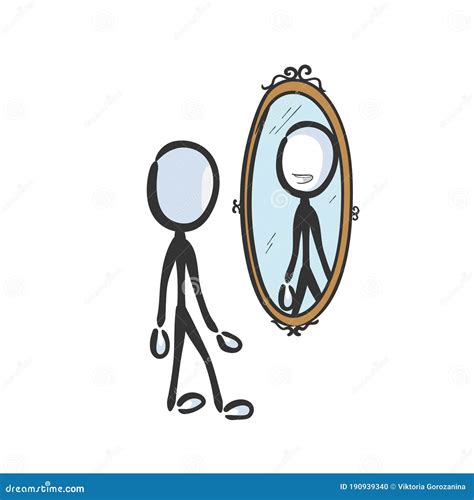 Happy Smiling Man Looking in Mirror. Vector Simple Self Esteem ...