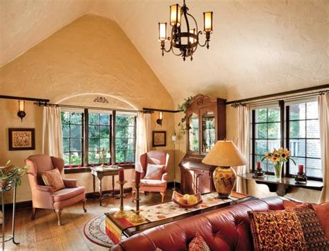 A Textbook 1920s Tudor in Portland | Vaulted ceiling living room, 1920s house, House interior