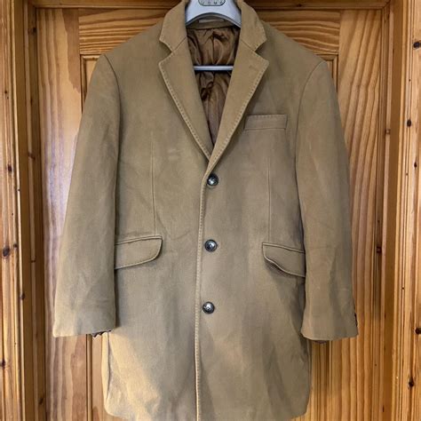 Cortefiel Brown Wool Designer Overcoat Trench Coat... - Depop