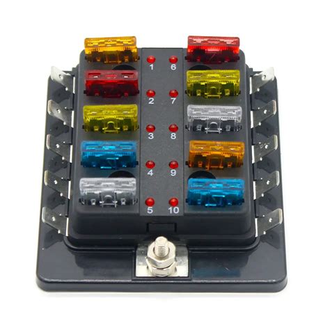 DC 12 32V 10 Way Terminals Circuit Car Boat Auto Blade ATY Fuse Block LED Illuminated Warning ...