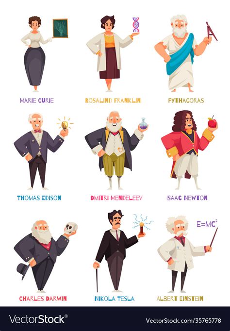 Famous scientists characters set Royalty Free Vector Image