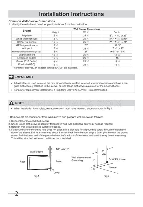 Frigidaire FFTA0833U1 Installation Instructions