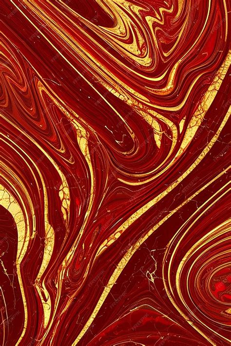 Premium AI Image | Red and gold marble texture with a gold swirl.