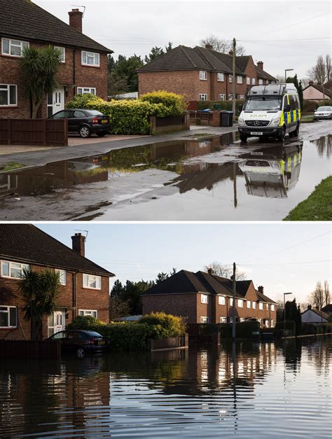 Gallery: Comparison pictures visualising the extent of UK floods along the river Thames and ...