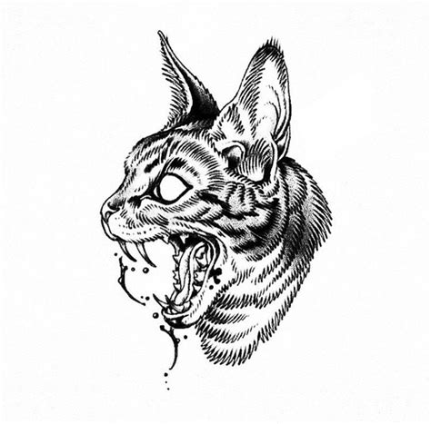 Engraving Tattoo Inspiration: Black Ink Cat Drawing