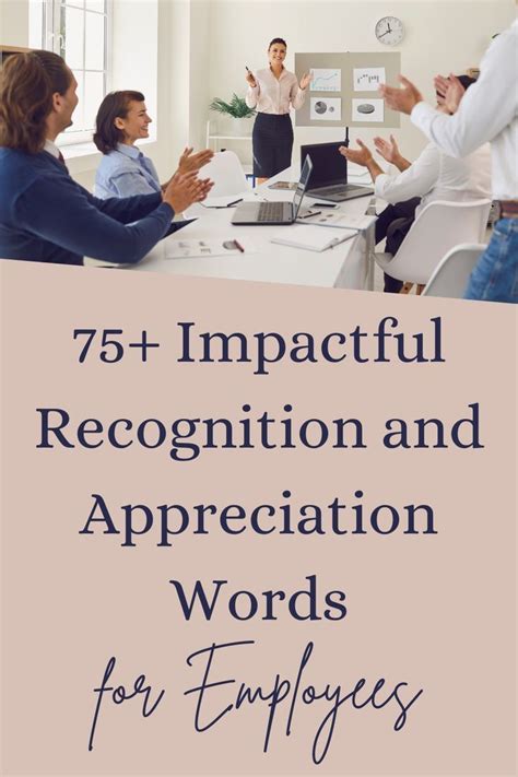 people sitting around a table with the words 75 - impact recognition and appreciation words for ...