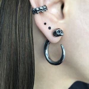 Skull Earrings, Front Back Earrings, Black Earrings, Stainless Steel ...