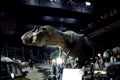 T. Rex animatronic on set of Jurassic Park | Jurassic park 1993, Jurassic park, Jurassic world