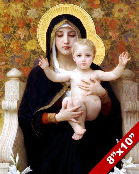 VIRGIN MARY & JESUS CHRIST CHILD OIL PAINTING ART GICLEE PRINT ON REAL ...