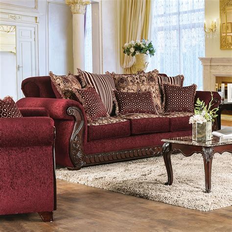 Furniture of America Clel Traditional Fabric Sofa with Rolled Arms in ...