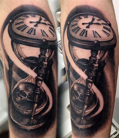 Black and grey realistic hourglass and skull tattoo. | Hourglass tattoo ...