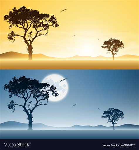 Day and night landscapes Royalty Free Vector Image