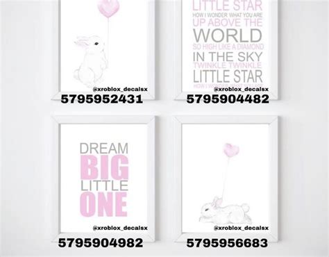 four posters with pink and white designs on them, one has a balloon in the shape of a rabbit