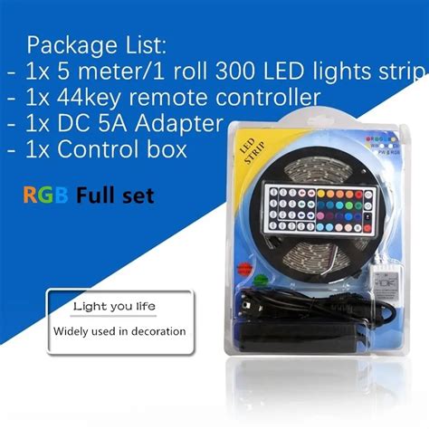 5M Full Set LED Strip Light Remote Control RGB Lamp 44key Adapter Indoor Outdoor Lighting ...