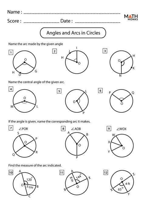 Angles In Circles Worksheet