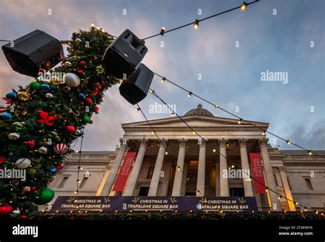 London, UK - Nov 20 2023: The National Gallery in Trafalgar Square, London. Decorations at the ...