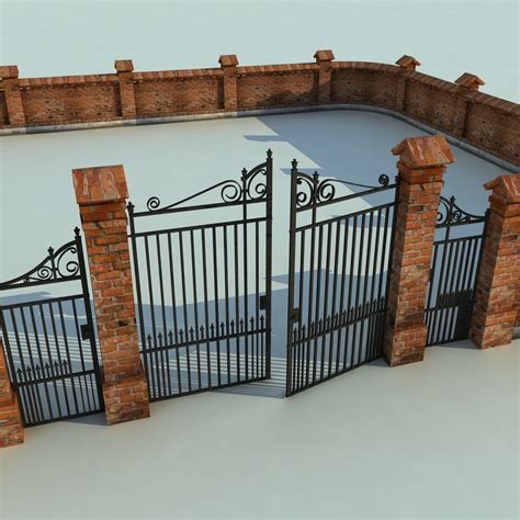 Brick Fence Wall Gate 3D model | CGTrader