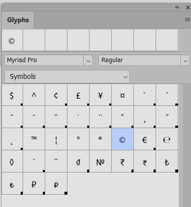 Copyright symbol not showing up - Adobe Community - 13784676