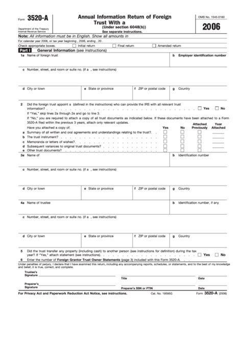 Fillable Form 3520-A - Annual Information Return Of Foreign Trust With ...