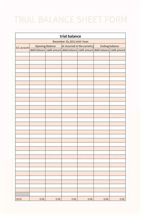 Trial Balance Sheet Form Excel Template And Google Sheets File For Free Download - Slidesdocs