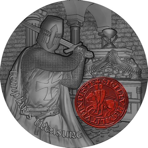 TEMPLAR’S TREASURE - 2020 2 oz Antiqued Pure Silver Coin with Sealing Wax - Cameroon - Mint of ...