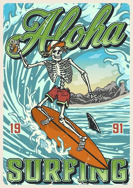 Premium Vector | Hawaii surfing vintage colorful poster