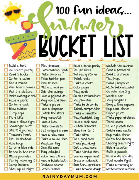 Printable Summer Bucket List - Printable Word Searches