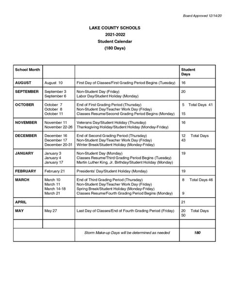 Lake County Schools Calendar 2021-2022 & Holidays