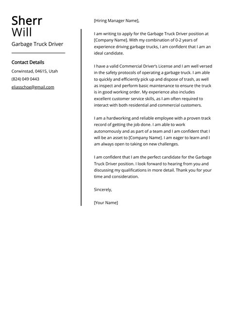 Garbage Truck Driver Cover Letter Example (Free Guide)