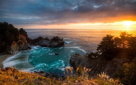 HD wallpaper sunset mcway falls california landscape