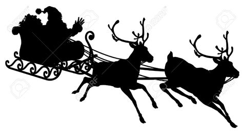 Santa, sleigh, and two of the flying reindeer, in silhouette (1300×716 ...