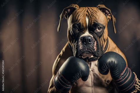 Stockillustratie Dog boxer in boxing gloves in the ring, realistic ...