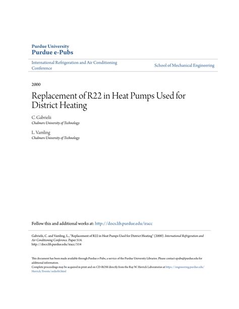 (PDF) Replacement of R22 in Heat Pumps Used for District Heating