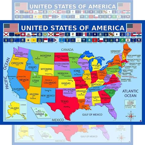 United States Map with State Flags Poster - Laminated Educational Poster (14x19.5 in) - USA Map ...