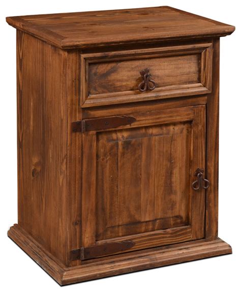 Rustic Solid Wood 1-Door and 1-Drawer Nightstand - Farmhouse ...