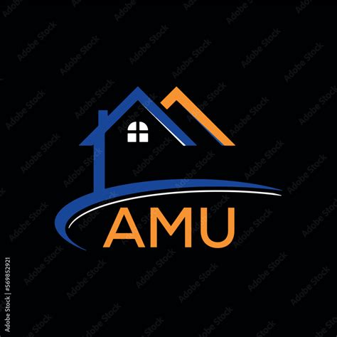 AMU house logo, letter logo. AMU blue image on black background and ...