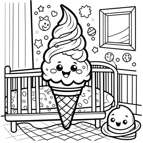Jolly the Icecream Brushing Teeth in Cozy Bedroom Coloring Page for ...