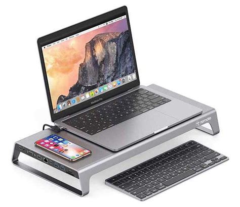 Remote Aluminum Laptop and Monitor Stand with USB-C Dock and Wireless Charger | Gadgetsin